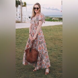 Anthropologie The Somerset Maxi Dress Blue & Orange Floral Size 1X